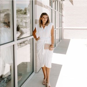 White faux wrap dress